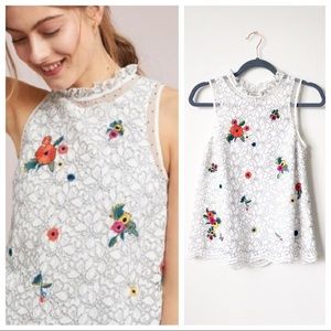 Anthropologie White Floral Lace Top